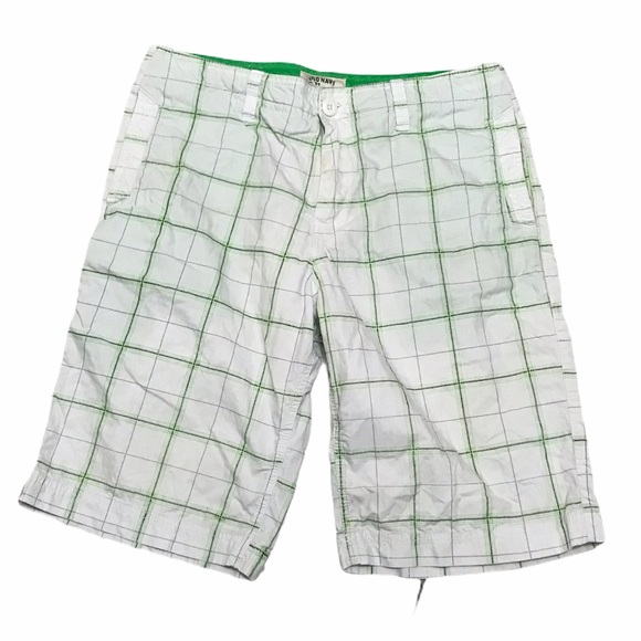 Men’s Old Navy Swim Trunks Surf Shorts Sz 32 Plaid White Green Beach Pool Button - Picture 1 of 4